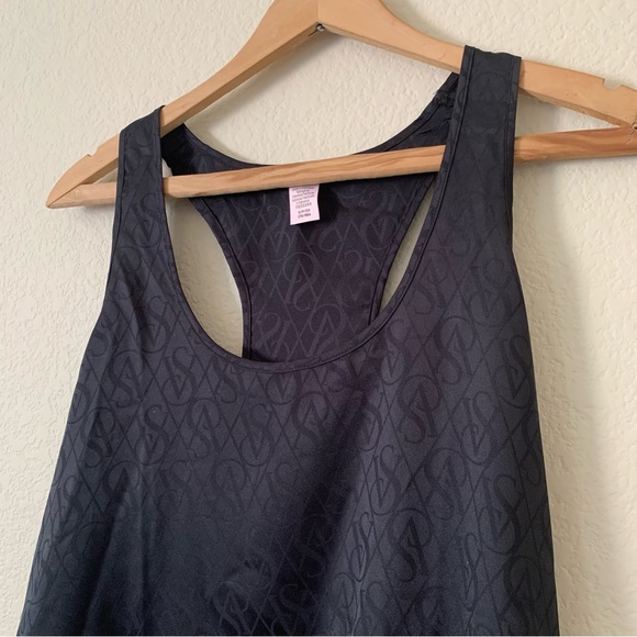 Victoria's Secret Black Racerback Tank Allover VS Logo Size Small Relaxed Fit - Picture 3 of 8